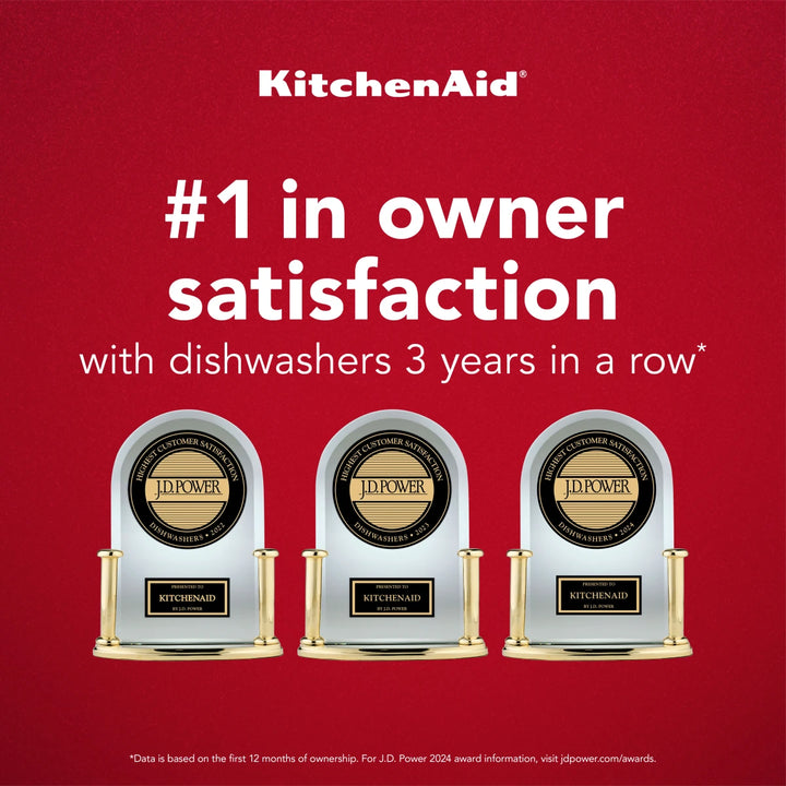 KitchenAid KDTE304RPS 24 Inch Built-In Dishwasher with 15 Place Setting Capacity, 5 Wash Cycles, 41 dBA, Third Level Jet Rack, Triple Filtration System, ProWash™ Cycle, SatinGlide® Rails, NSF Certified, Sabbath Mode Star K Certified: Stainless Steel