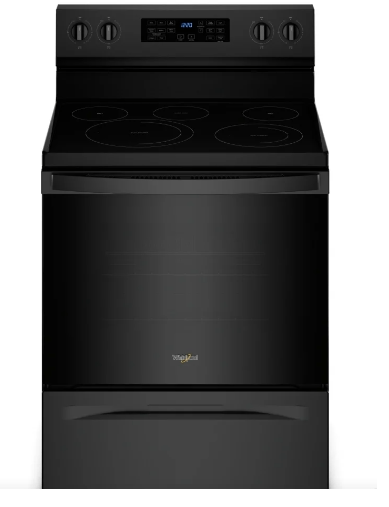Whirlpool YWFE550S0LB Range, 30" Exterior Width, Electric Range, Self Clean, Glass Burners (Electric), Convection, 5 Burners, 5.3 cu. ft. Capacity, Storage Drawer, Air Fry, 1 Ovens, 3000W, Rear Controls, Black colour