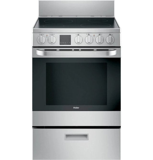 Haier QCAS740RMSS Range, 24" Exterior Width, Electric Range, Glass Burners (Electric), Convection, 4 Burners, 2.9 cu. ft. Capacity, Storage Drawer, 1 Ovens, 2200W, Front Controls, Stainless Steel colour REFURBISHED