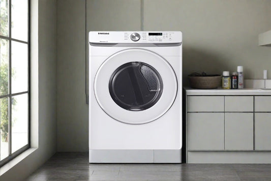Samsung DVE45T6005W - DVE45T6005W/AC Electric Dryer, 27 inch Width, 7.5 cu. ft. Capacity, 5 Temperature Settings, Stackable, Steel Drum, White colour